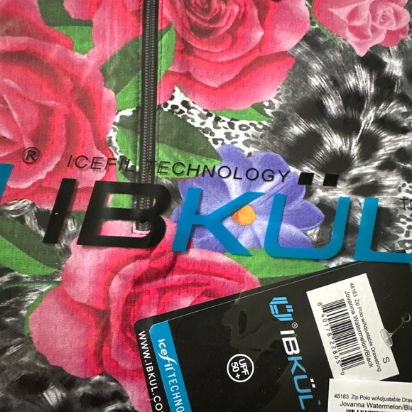 new IBKUL Jovanna Athleisure Wear Floral Zip Polo Top UPF 50+ Size Small - Picture 4 of 4